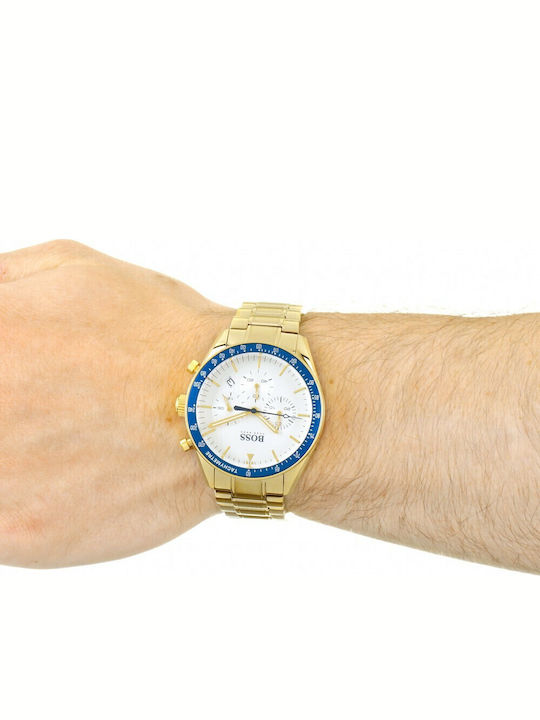 Boss Trophy Men's Watch 44mm Chronograph Battery with Gold Metal Bracelet