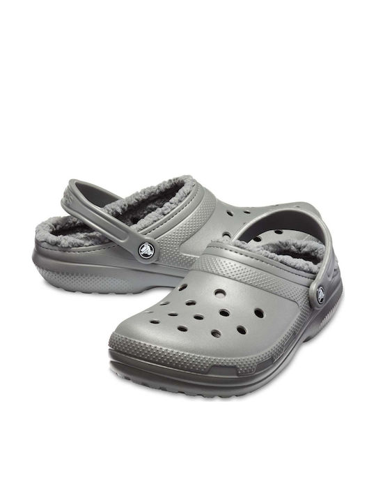 Crocs Classic Fuzz Lined Ανατομικά Σαμπό με Γούνα Γκρι 203591-0EX