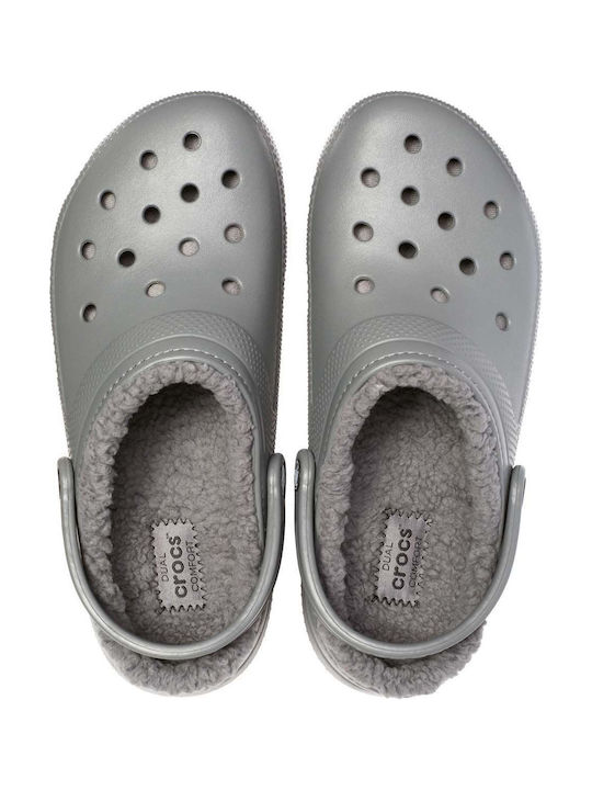 Crocs Classic Fuzz Lined Ανατομικά Σαμπό με Γούνα Γκρι 203591-0EX