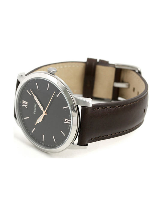 Fossil Minimalist Watch Battery with Brown Leather Strap