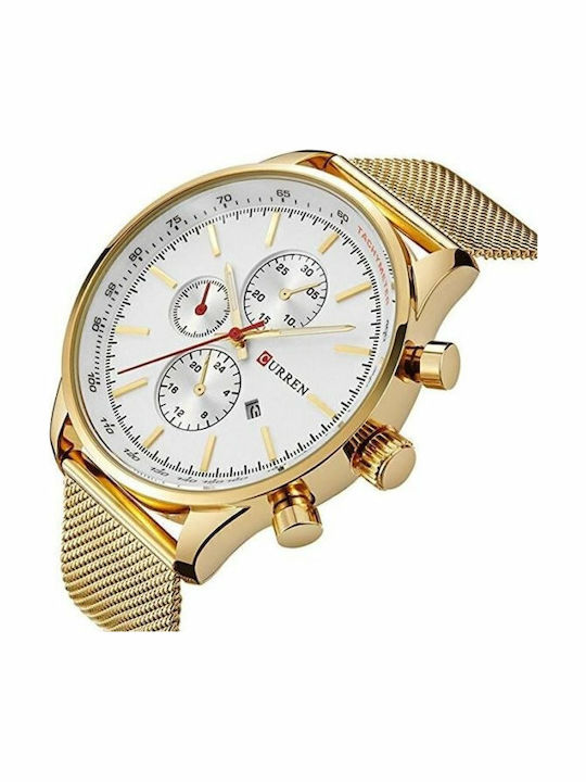 Curren Herrenuhr 44mm Batterie mit Metallarmband Gold / White