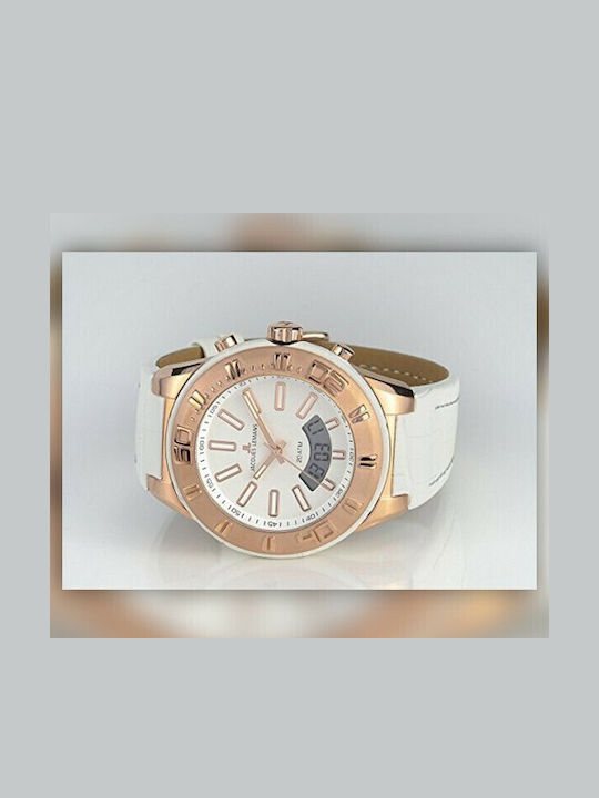 Jacques Lemans Γυναικείο Ρολόι 45mm Μπαταρίας με Λευκό Δερμάτινο Λουράκι