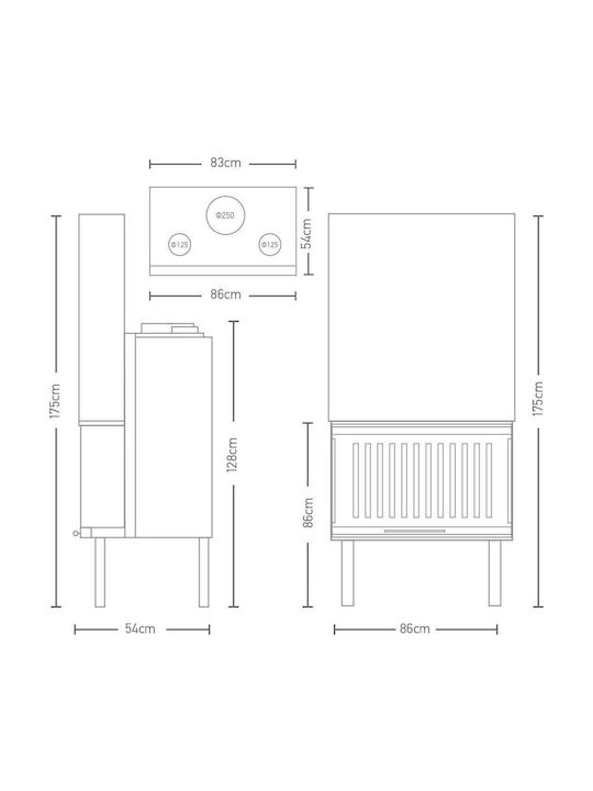 Thermogatz W Panorama Șemineu cu inserție Lemn 17.61kW Trei fețe cu ușă glisantă de cabinet