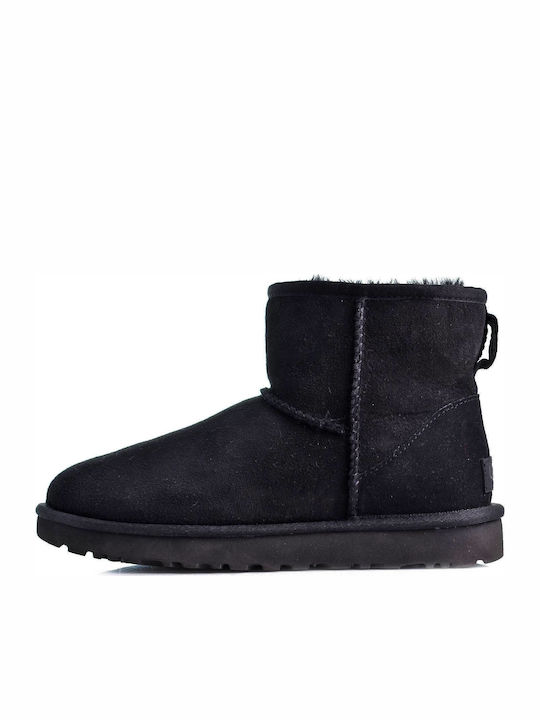 Classic Mini II Suede Women's Ankle Boots with Fur Black