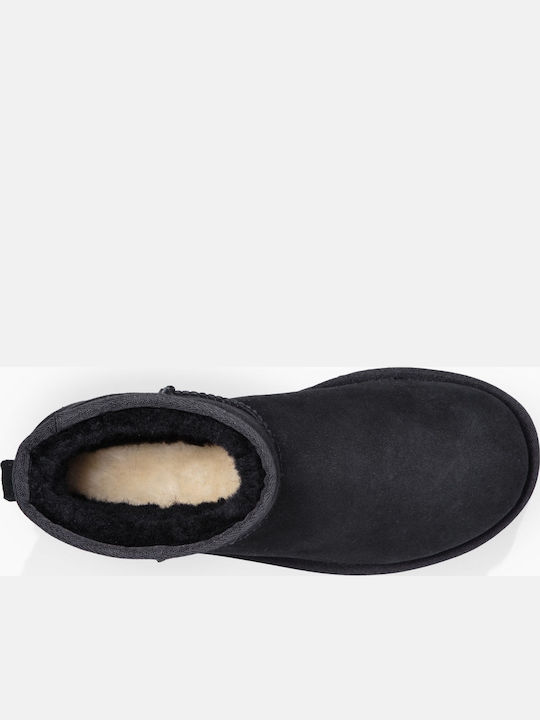 Classic Mini II Suede Women's Ankle Boots with Fur Black