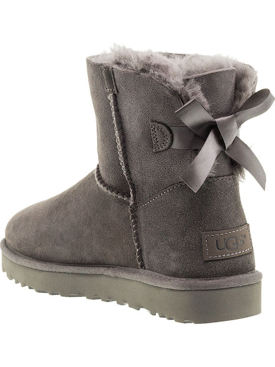 Mini Bailey Bow II Suede Women's Ankle Boots with Fur Gray