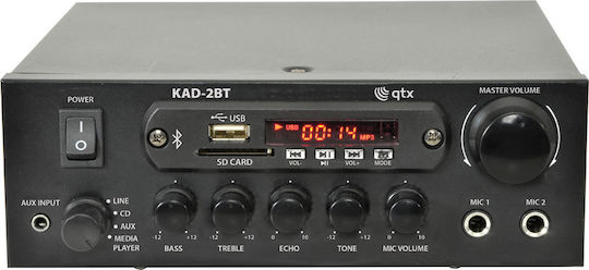 QTX Sound KAD-2BT PA Power Amplifier 2 Channels 35W/4Ω 25W/8Ω Equipped with USB/FM/Bluetooth Black