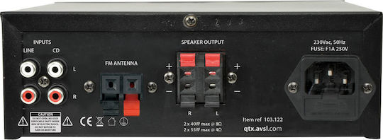 QTX Sound KAD-2BT PA Power Amplifier 2 Channels 35W/4Ω 25W/8Ω Equipped with USB/FM/Bluetooth Black