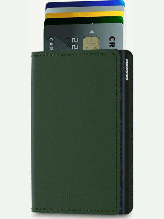 Slimwallet Кожено Мъжки Портфейл Карти с RFID и Механизъм Slide Зелено/черно