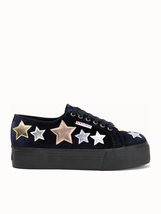 Superga 2790 Velvet Stars Flatforms Sneakers Navy Μπλε