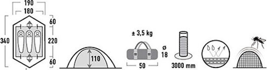 High Peak Woodpecker 3 Camping Tent Igloo Khaki with Double Cloth 4 Seasons for 3 People Waterproof 3000mm 340x190x110cm