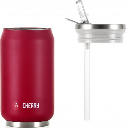 Les Artistes Pull Can'it Ποτήρι Θερμός Ανοξείδωτο BPA Free 280ml Cherry Mat με Επιστόμιο και Καλαμάκι