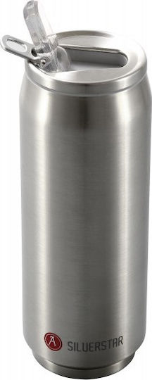 Les Artistes Pull Can'it Ποτήρι Θερμός Ανοξείδωτο BPA Free 500ml Silverstar Shining με Επιστόμιο και Καλαμάκι