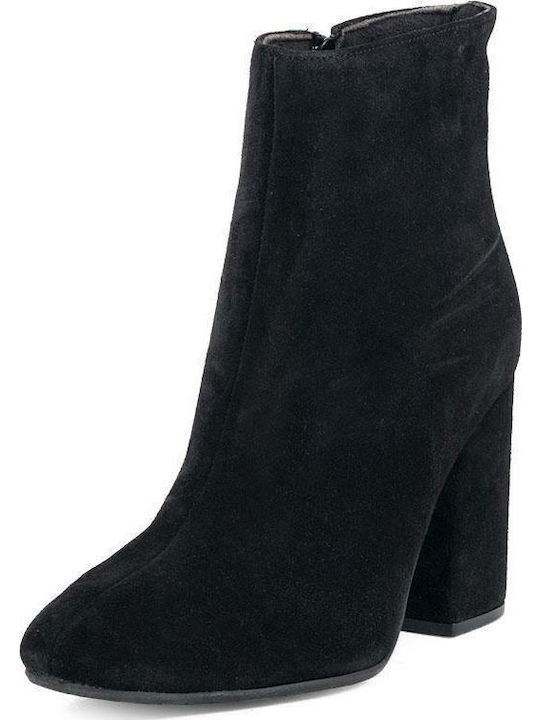 Moods Shoes 3161 Suede Women's Ankle Boots with High Heel Black