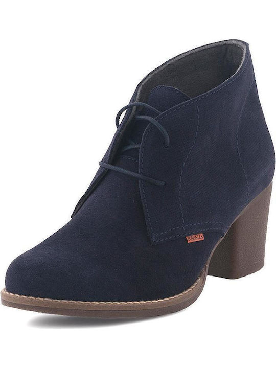 Suede Women's Ankle Boots with Medium Heel Navy Blue
