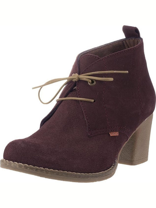 Suede Women's Ankle Boots with Medium Heel Burgundy