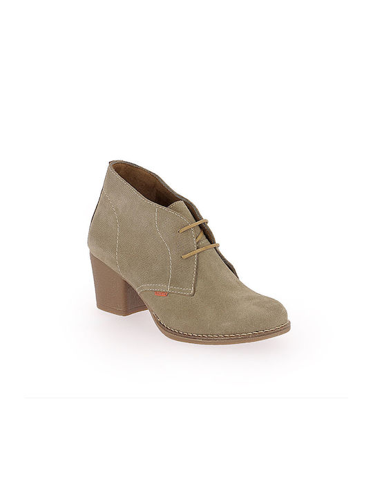 Suede Women's Ankle Boots with Medium Heel Beige