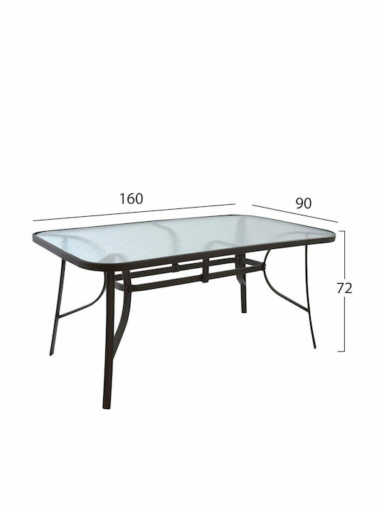 Bruno Outdoor Dinner Free Standing Table with Glass Surface and Metal Frame Brown 160x90x72cm