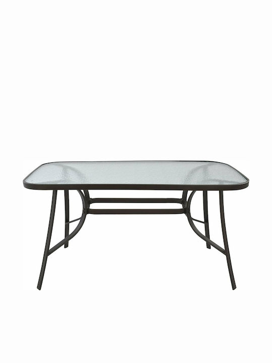 Bruno Outdoor Dinner Free Standing Table with Glass Surface and Metal Frame Brown 140x80x72cm