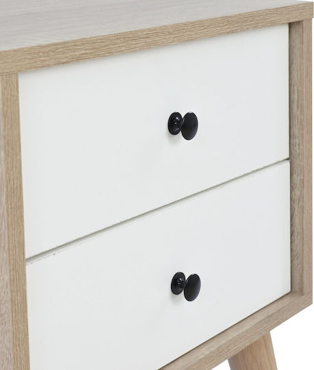 Oliver Wooden Bedside Table Φυσικό / Λευκό 40x40x60cm