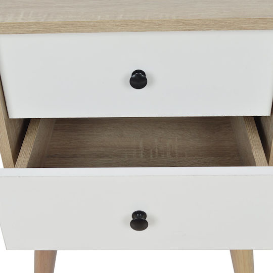 Oliver Wooden Bedside Table Φυσικό / Λευκό 40x40x60cm