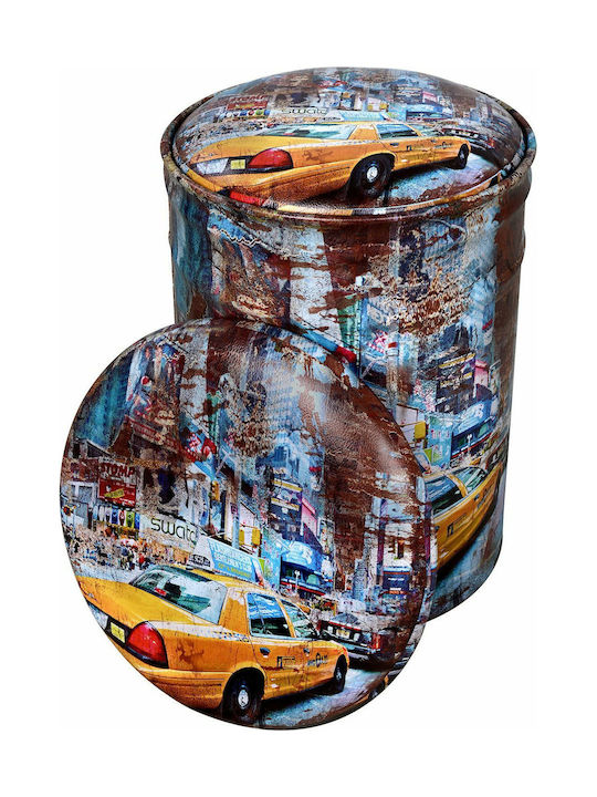 Stool For Living Room With Storage Space Upholstered with Leatherette Yellow Car Multicolour 2pcs 30x30x40cm