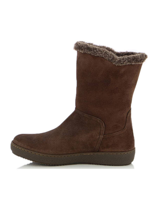 Suede Women's Boots with Rubber & Fur Tabac Brown