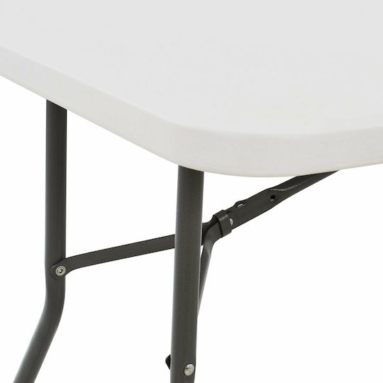 Outdoor Dinner Foldable Table with Plastic Surface and Metal Frame White 180x74x74cm