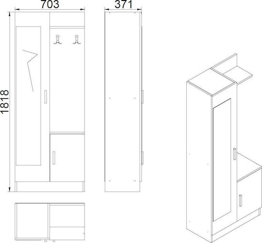 Janice Mobilier de Intrare cu Oglindă / Cuier & Dulap Sonoma / Alb 70x37x181buc