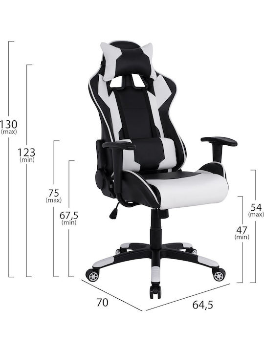 HomeMarkt HM1072.04 Scaun Gaming Din piele ecologică cu Brațe Reglabile Albă