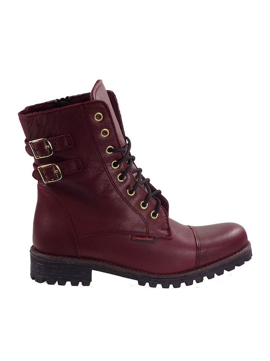 Leather Women's Ankle Boots Burgundy