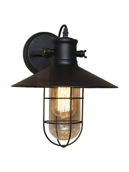 GloboStar Vinty Industrial Φωτιστικό Τοίχου με Ντουί E27 Μαύρο 27x33εκ.