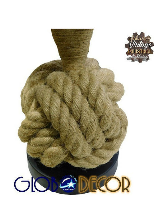 GloboStar Monkey Fist Vintage Tischlampe aus Seil für Fassung E27 mit Beige Schirm und Braun Basis