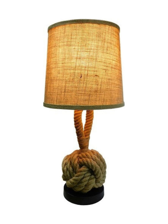 GloboStar Monkey Fist Vintage Tischlampe aus Seil für Fassung E27 mit Beige Schirm und Braun Basis