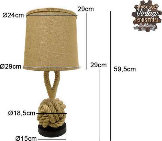GloboStar Monkey Fist Vintage Table Lamp from Rope for Socket E27 with Beige Shade and Brown Base
