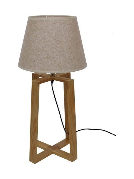 GloboStar Squid Wood Table Lamp for Socket E27 with Beige Shade and Base