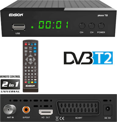 Edision PICCO T2 Ψηφιακός Δέκτης Mpeg-4 Full HD (1080p) με Λειτουργία PVR (Εγγραφή σε USB) Σύνδεσεις SCART / HDMI / USB
