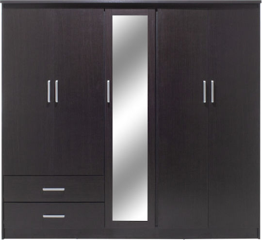 Olympus Dulap Cinci Uși Cu Oglindă Wenge 198x57x183cm