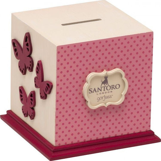 Santoro Παιδικός Κουμπαράς Ξύλινος Ροζ 14x14x13.3cm