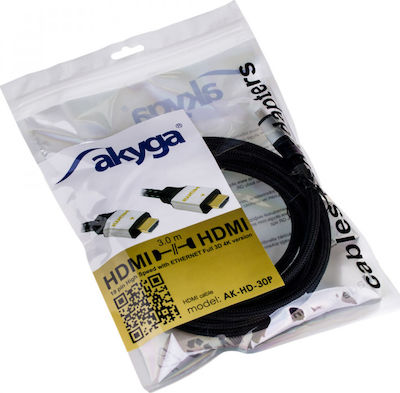 Akyga HDMI 2.0 Braided Cable HDMI male - HDMI male 3m Black