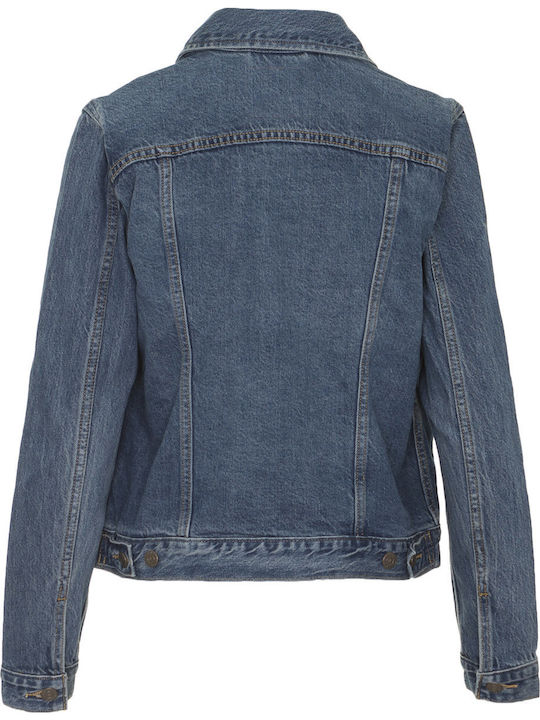 Original Trucker Women's Short Jean Jacket for Spring or Autumn Blue