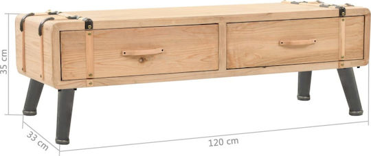 TV Stand Made of Solid Wood Beige L120xD33xH35cm