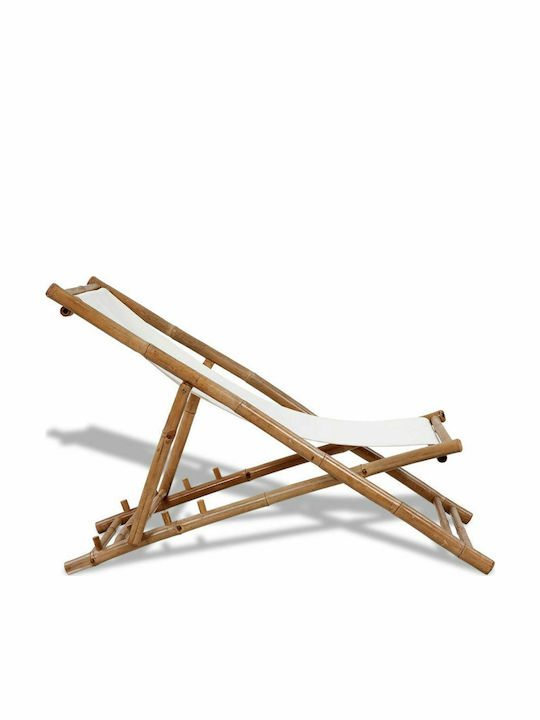 Liegestühle Bambus mit Weiß Stoff 112x60x75cm