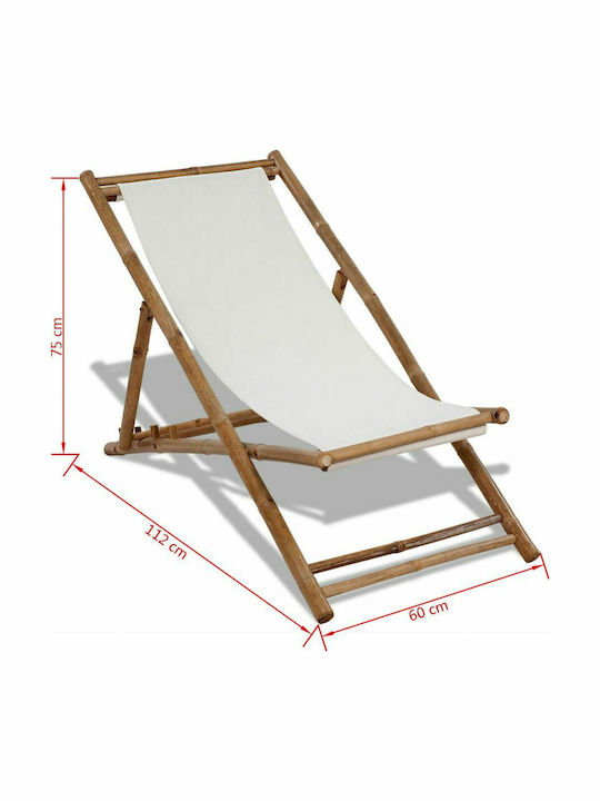 Liegestühle Bambus mit Weiß Stoff 112x60x75cm