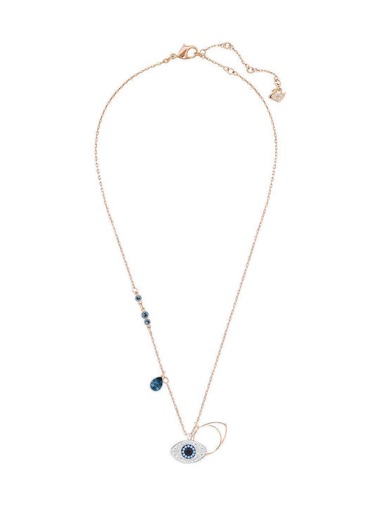Swarovski Symbolic Evil Eye Κολιέ Ματάκι με Ροζ Επιχρύσωση Μπλε