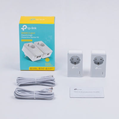 TP-LINK TL-PA4022P KIT v3 Powerline Διπλό για Ενσύρματη Σύνδεση με Passthrough Πρίζα και 2 Θύρες Ethernet