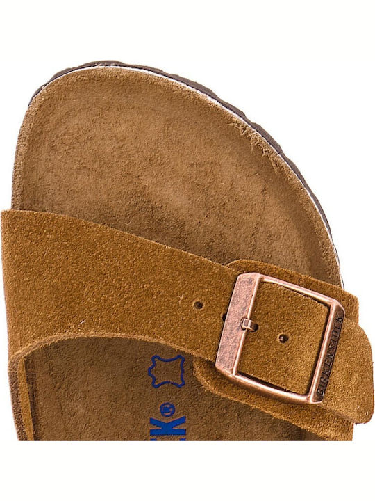 Arizona Soft Footbed Suede Leather Women's Flat Sandals Anatomic in Tabac Brown Color Narrow Fit