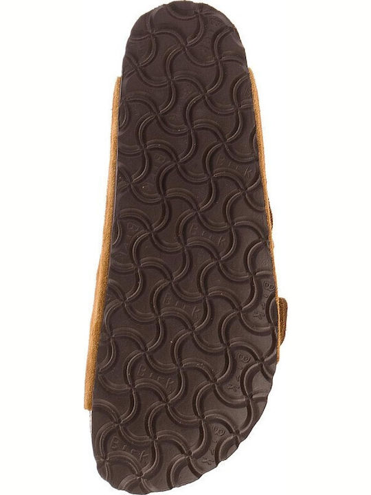 Arizona Soft Footbed Suede Leather Women's Flat Sandals Anatomic in Tabac Brown Color Narrow Fit