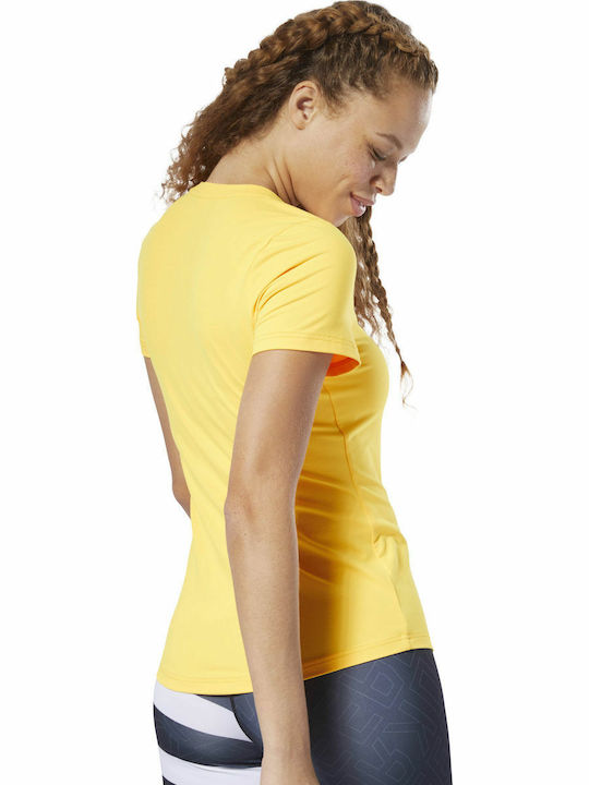 Reebok Workout Ready Speedwick Women's Athletic T-shirt Fast Drying with V Neckline Polka Dot Yellow