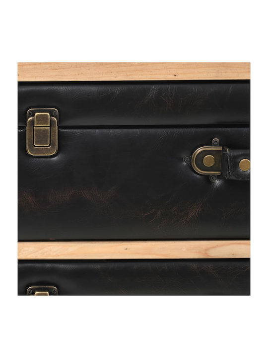 Bedroom Chest of Drawers from Solid Wood with 3 Drawers Black with Artificial Leather Surface Coating 80x36x75cm